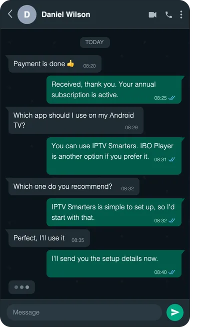 Chat screenshot: Android TV app setup
