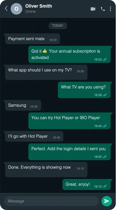 Chat screenshot: Samsung TV setup